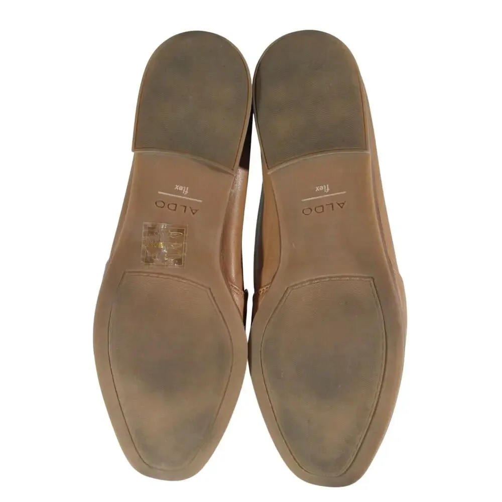 ALDO! PECAN BROWN GENUINE LEATHER NIPPED TOE, FLEX SOLE, PADDED FLATS! SZ 8.5M